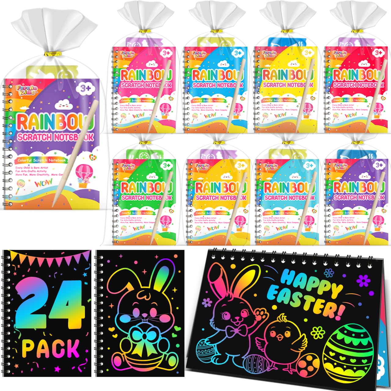 Scratch Art Party Favors for Kids 8-12: 24 Pack Rainbow Scratch Art Notebook, Easter Basket Stuffers, Coloring Books Goodie Bags Stuffers for Kid, Bulk Classroom Birthday Gifts for Student