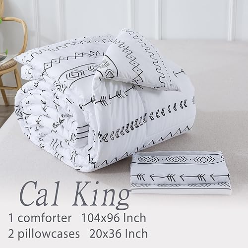 Miniatura 6 de Litanika Juego de edredón bohemio blanco California King (104 x 96 pulgadas), 3 piezas (1 edredón bohemio a rayas y 2 fundas de almohada), juego de