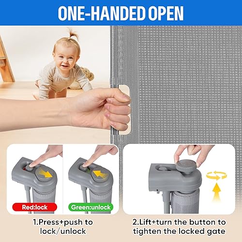 Miniatura 3 de Puerta retráctil extra ancha para bebés de 34 x 100 pulgadas, puerta de seguridad extra ancha para niños o mascotas, 34 pulgadas de alto, se