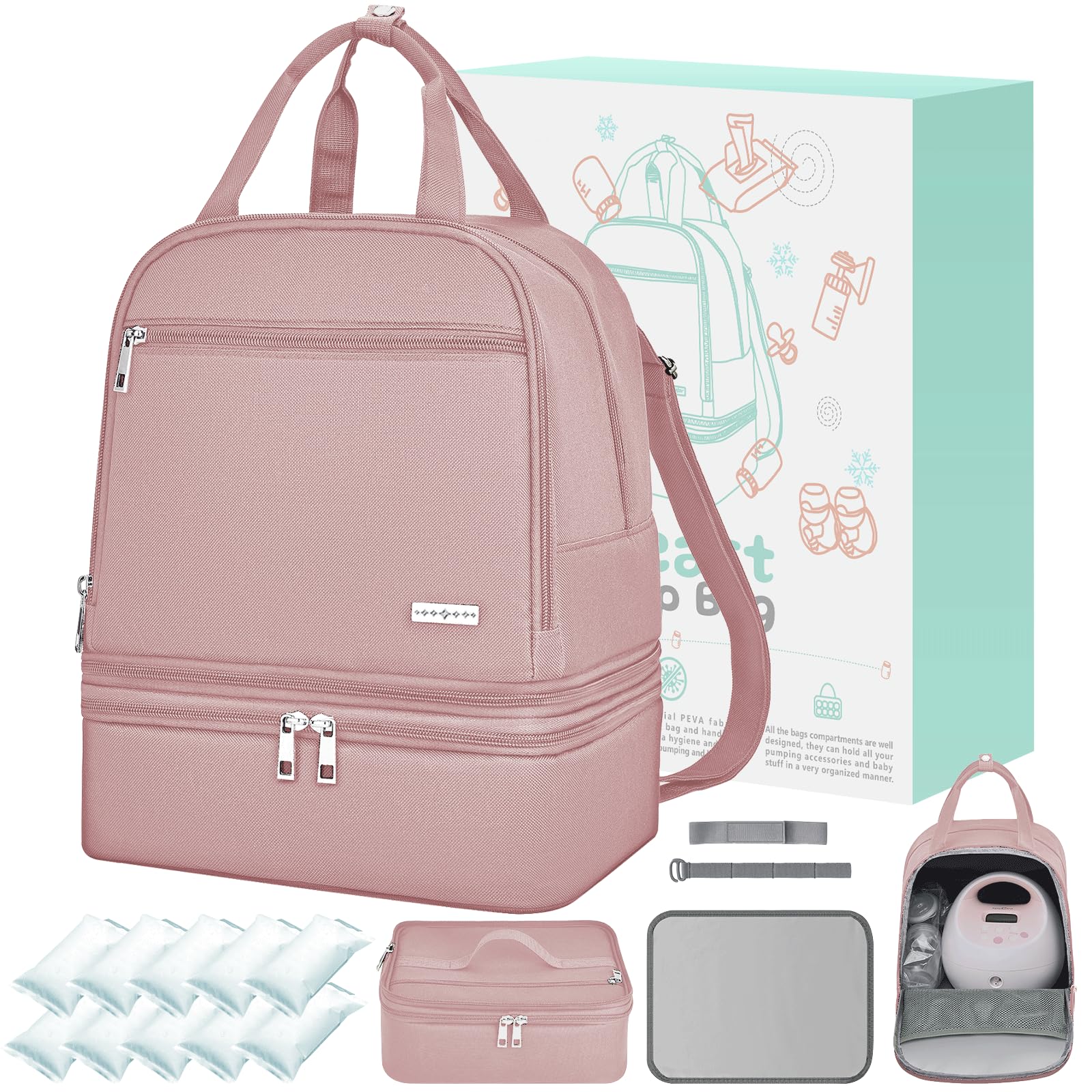 Breast Pump Bag with Insulated Cooler Pink