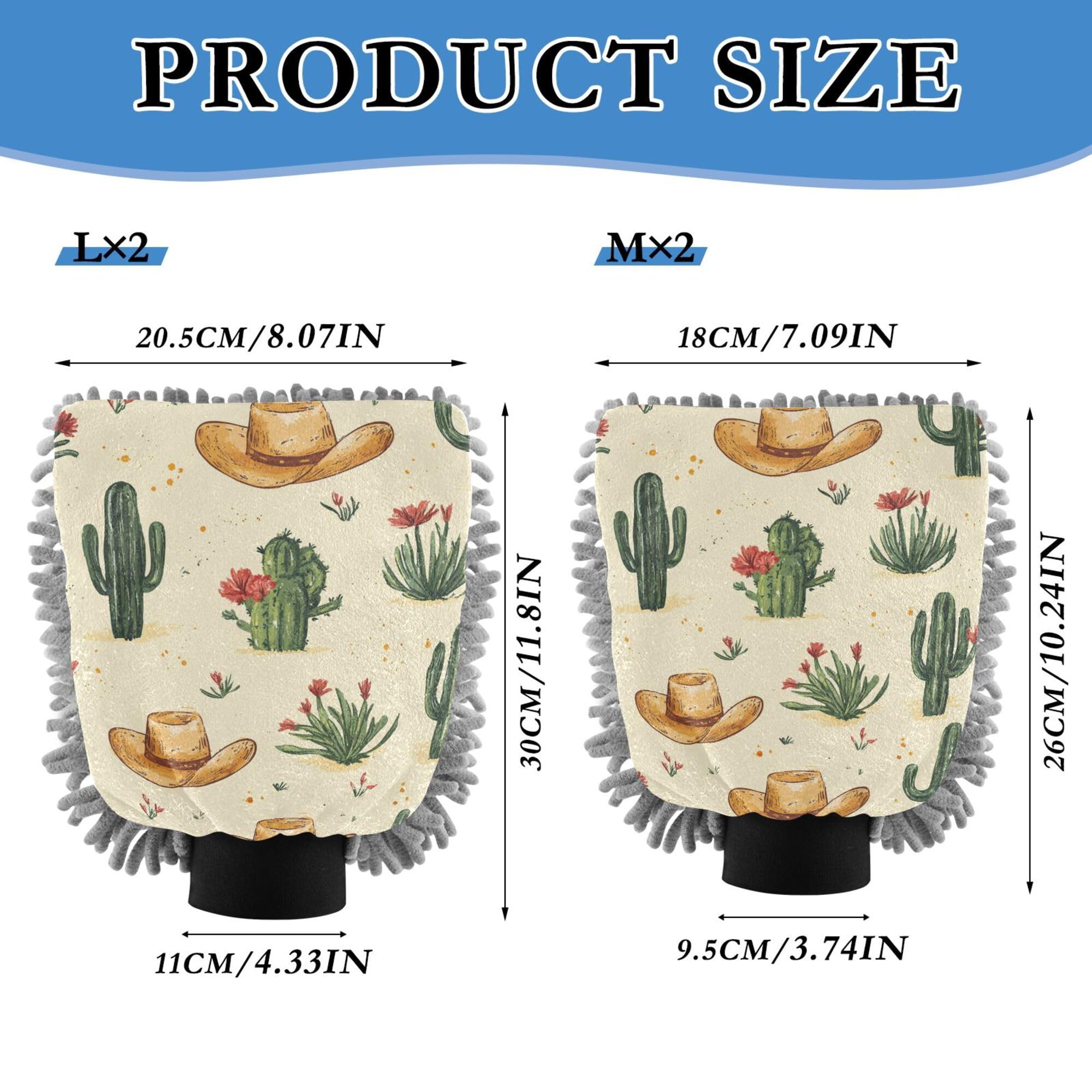 Western Cowboy Boho Cactus Yellow Car Wash Microfiber Mitt 11.8'' Cars Washing Mitt Non Scratch Detailing Gloves for Wash Drying