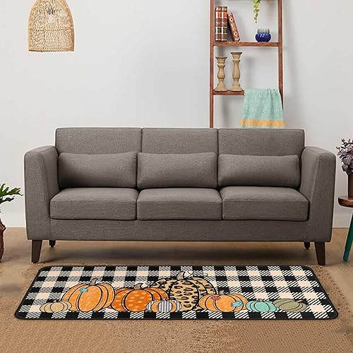 Miniatura 9 de Noulmea Juego de 2 alfombras de cocina de otoño con diseño de calabaza a cuadros de búfalo, alfombra de otoño para puerta delantera, decoración de