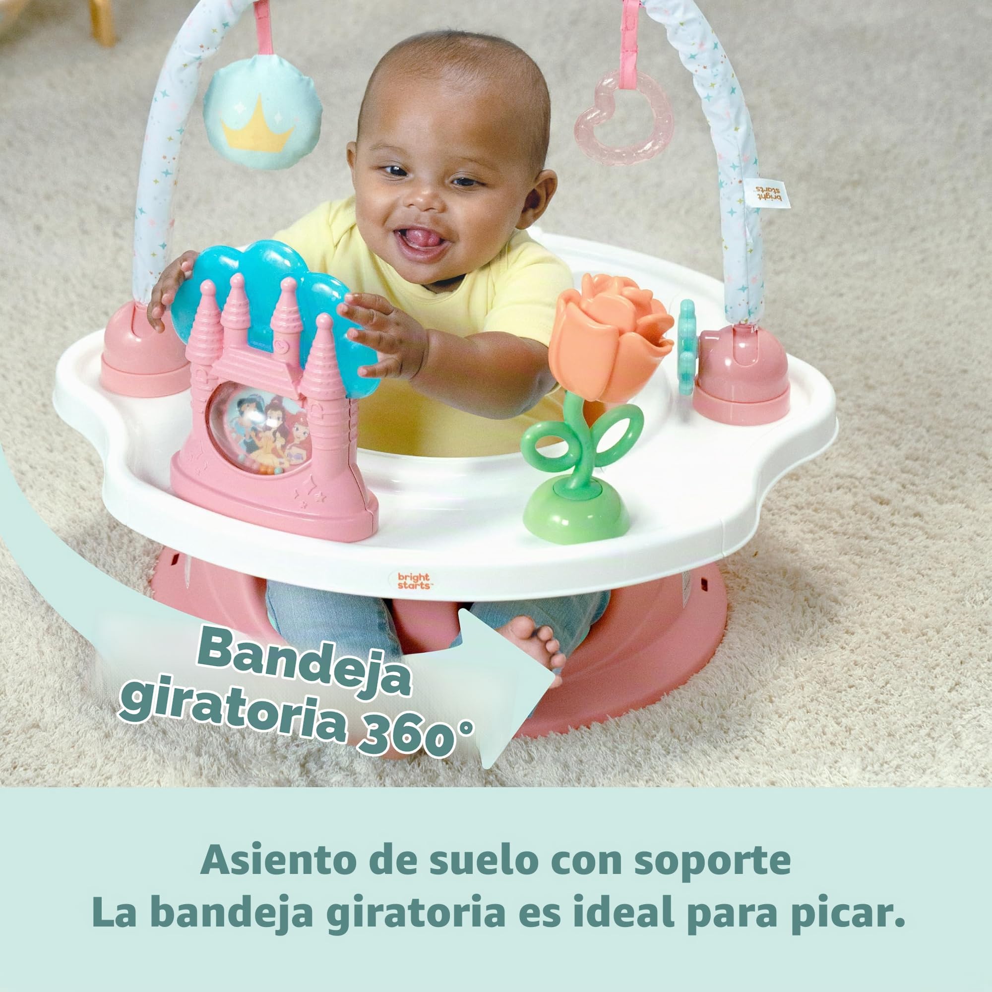 Bright Starts, SuperSeat Disney Princesas, Silla para Bebés para Sentarse, Jugar y Comer, Rosa, Para 4 Meses a 4 Años