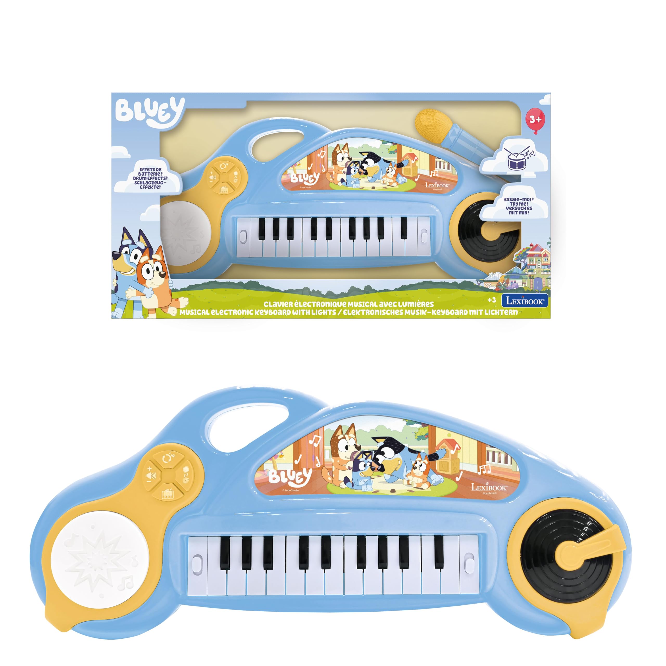 LEXIBOOK, Bluey, Electronic Piano for Children with Light Effects Blue Yellow, K704BYLXB, Compact/Small