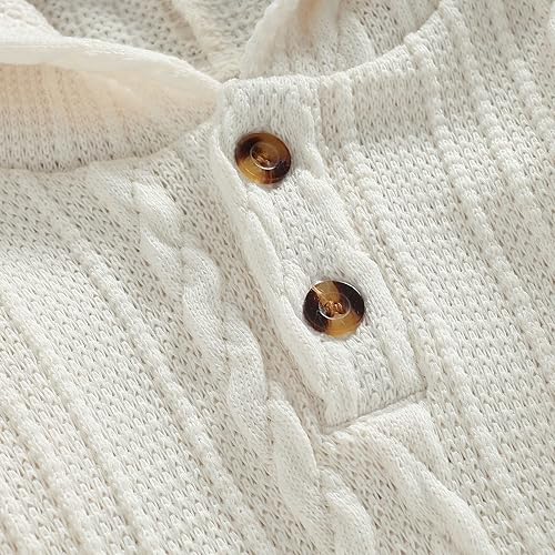 Miniatura 4 de Suéter de punto para bebés y niñas con capucha de manga larga con botones para invierno con bolsillo