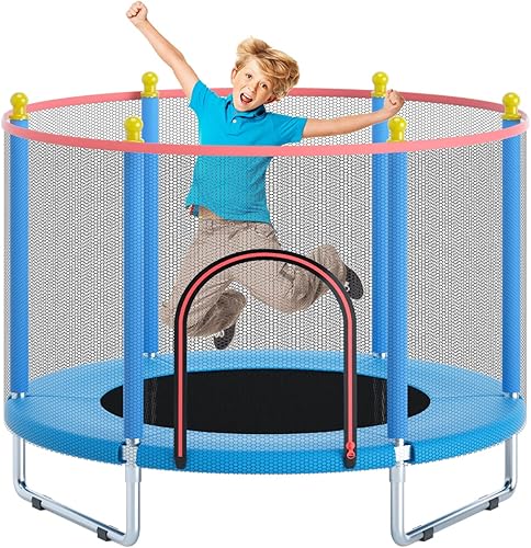 Adjustable Toddler Trampoline with Enclosure Net, IndoorOutdoor Mini Baby Trampoline, No-Gap Safe Design