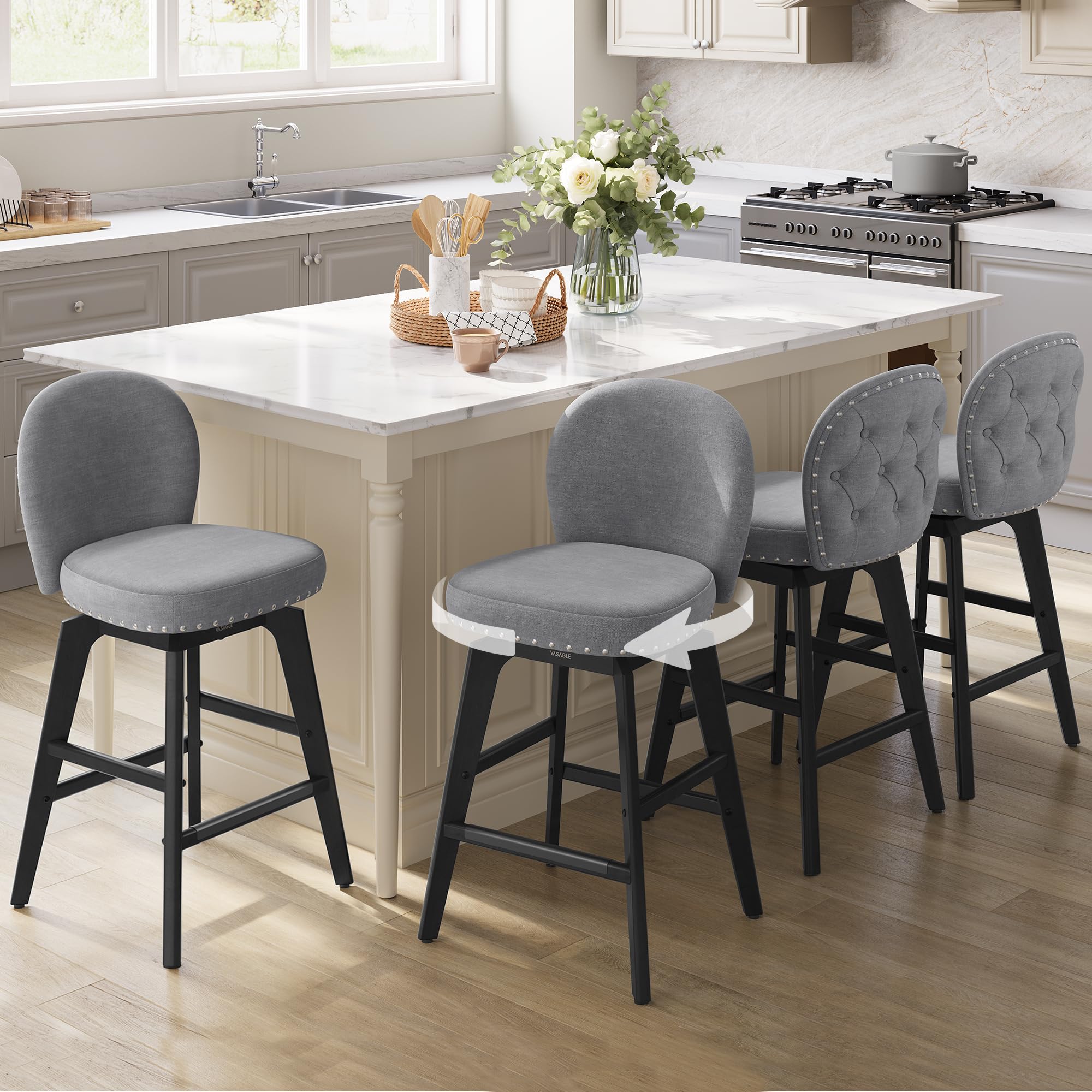 Photo 1 of ***UPDATED 6/26 - PARTIAL SET BOX 2/2 ONLY***VASAGLE Bar Stools Set of 4, Swivel Counter Chairs with Back, Solid Wood Legs, Chenille Fabric, 26.2-Inch Tall Counter Height Barstools for Kitchen Island Dining Home Bar, Slate Gray