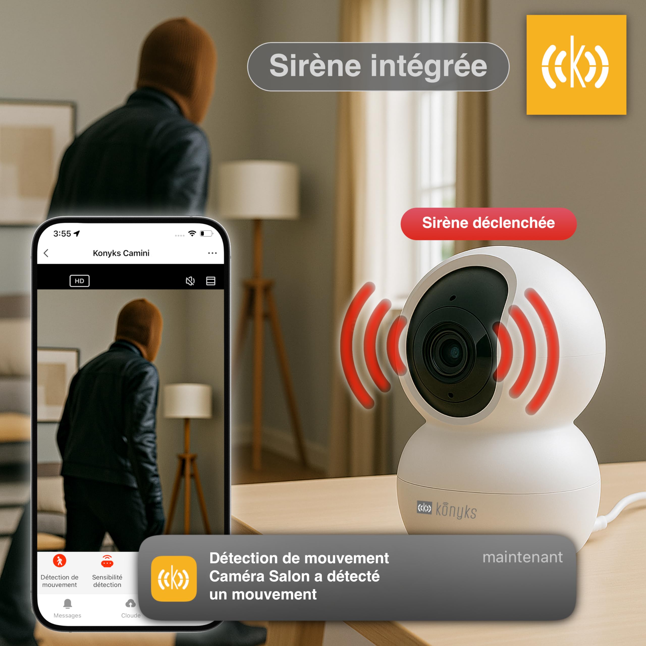 Pack caméras, 1 Caméra extérieure sur Batterie + 1 Caméra Wi-FI intérieure Wi-FI PTZ +1 Caméra intérieure avec Bouton d’Appel vidéo