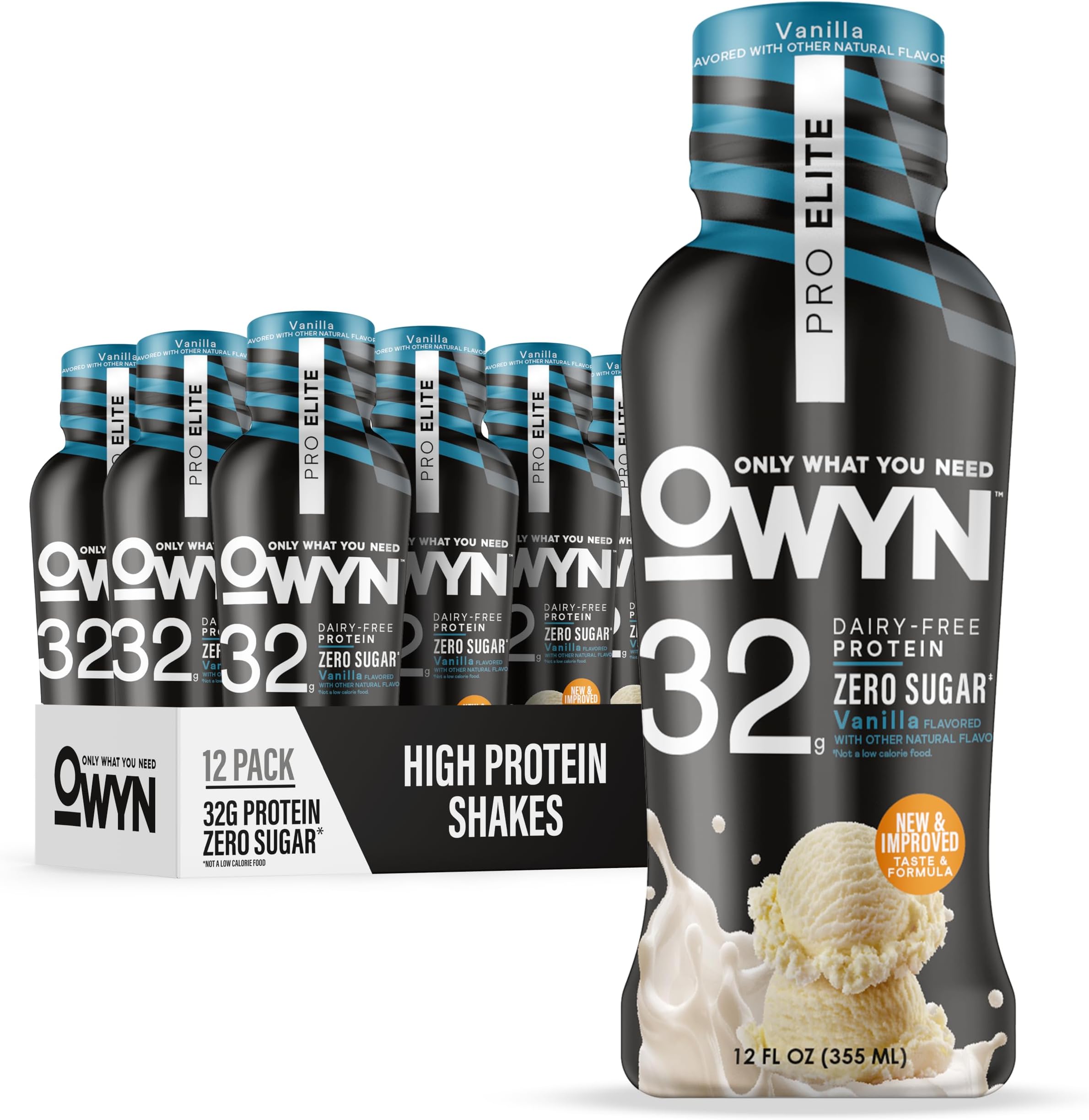 Pro Elite Vanilla Flavored Protein Shake, 32g Protein, 0g Sugar, High Protein, Dairy Free, Gluten Free, Plant Based Protein Drink, 12 Count