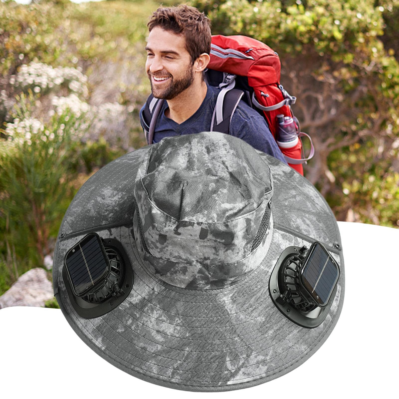 Cappello Ventilato Copricapo Leggero Protezione Personale | Cappello a Tesa Larga con Ventilatore Solare Outdoor Attrezzatura Personale Per Spiaggia Pesca Campeggio Outdoor Viaggi