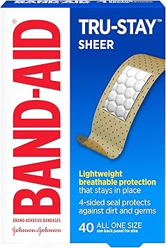 Band-Aid Brand Tru-Stay Sheer Strips Adhesive Sterile Bandages for First Aid & Wound Protection, Individually Wrapped Wound Care Bandages for Minor Cuts & Scrapes, All One Size, 40 ct