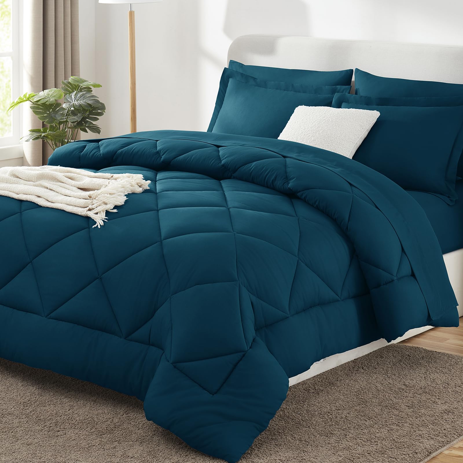 Queen Comforter Set with Sheets Lyons Blue - 7 Pieces Bed in a Bag | OEKO-TEX Certified, All Season, 240GSM Down-Alternative Comforter, Sheets, Pillowcases & Shams, 14" Deep Pocket, Easy Care Lyons Blue Queen