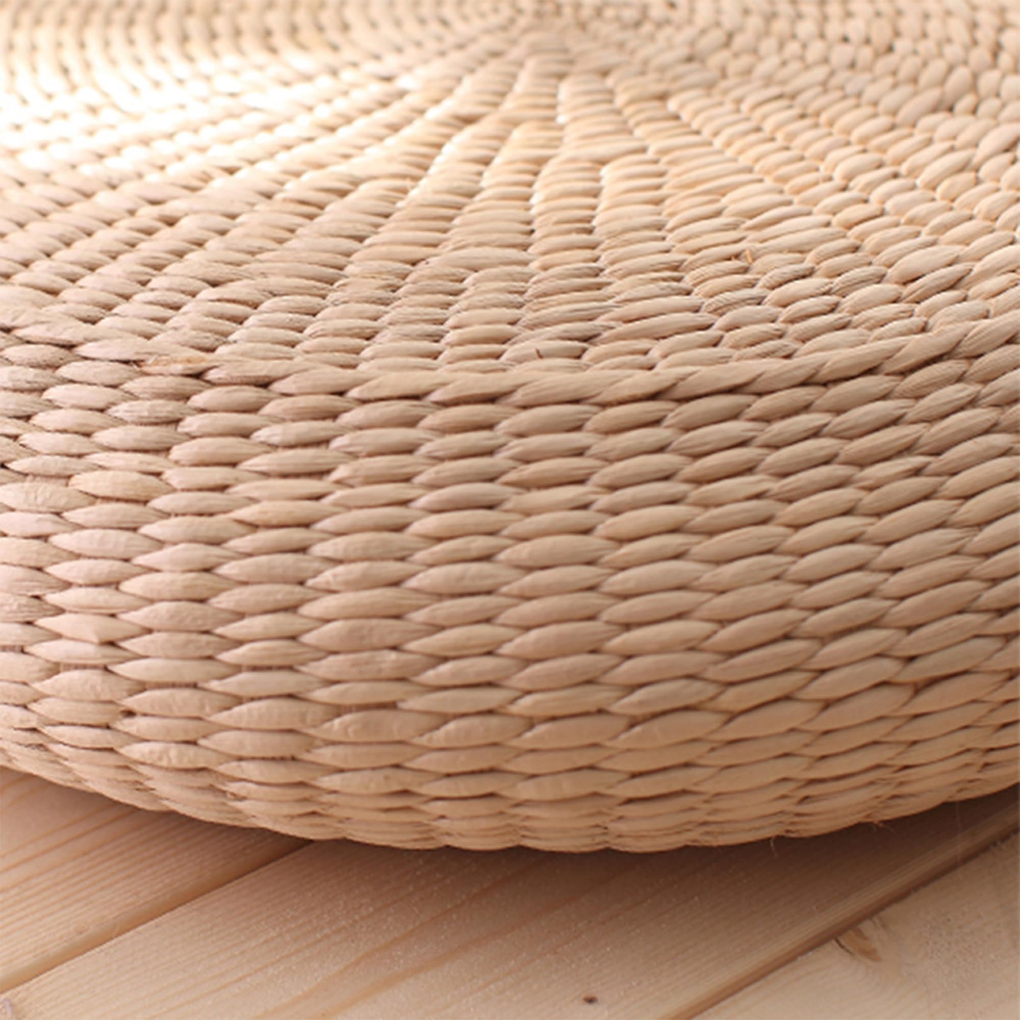 Sitting Floor Pouf Cushion Pillow: Floor Pillow, Floor Cushions for Adults, 16 Inch/40 cm Round Natural Straw Handmade Breathable Tatami Sitting Cushion, for Home Decor, Meditating, Kneeling, Yoga