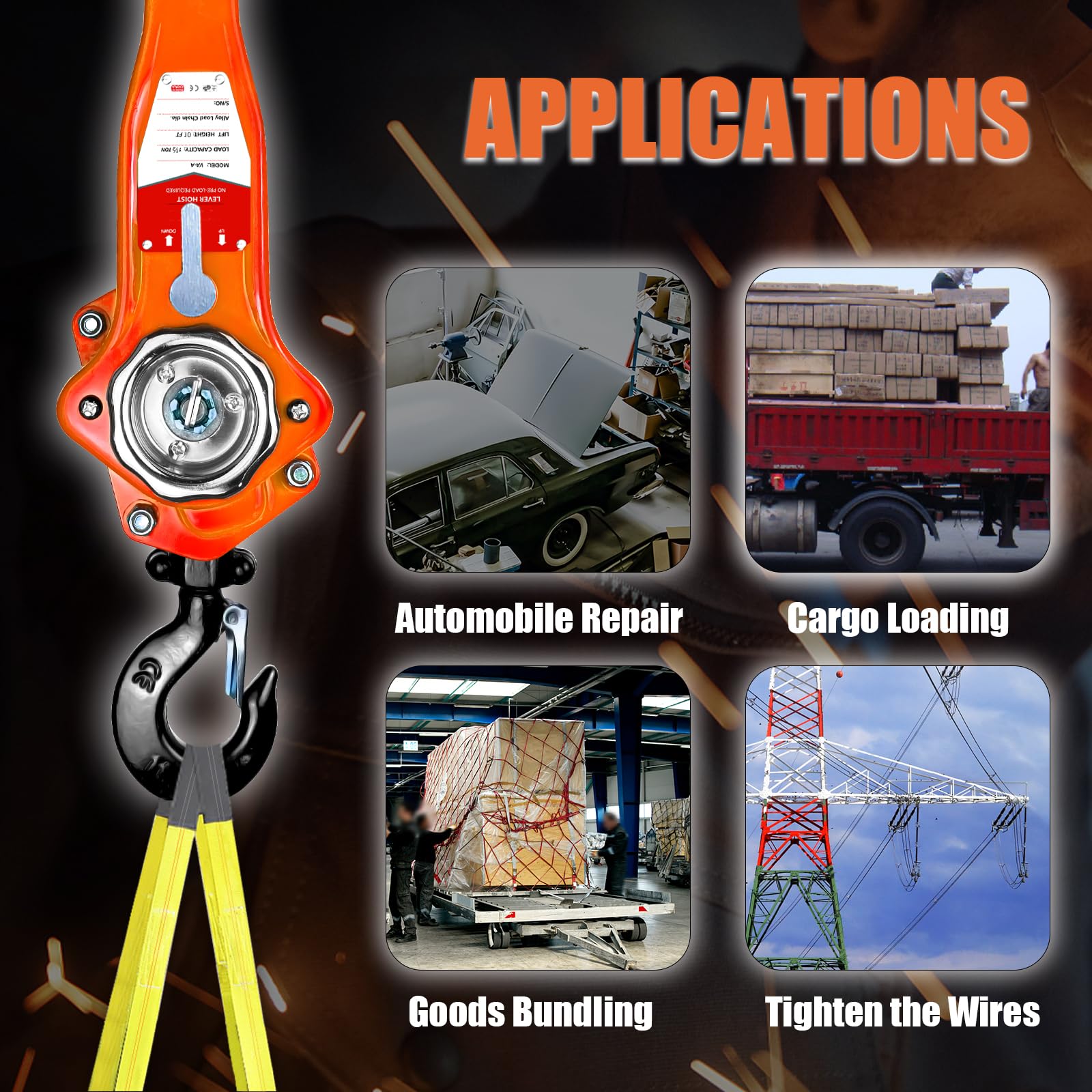 Chain Hoist 1-1/2 Ton With Web Sling-Manual Lever Chain