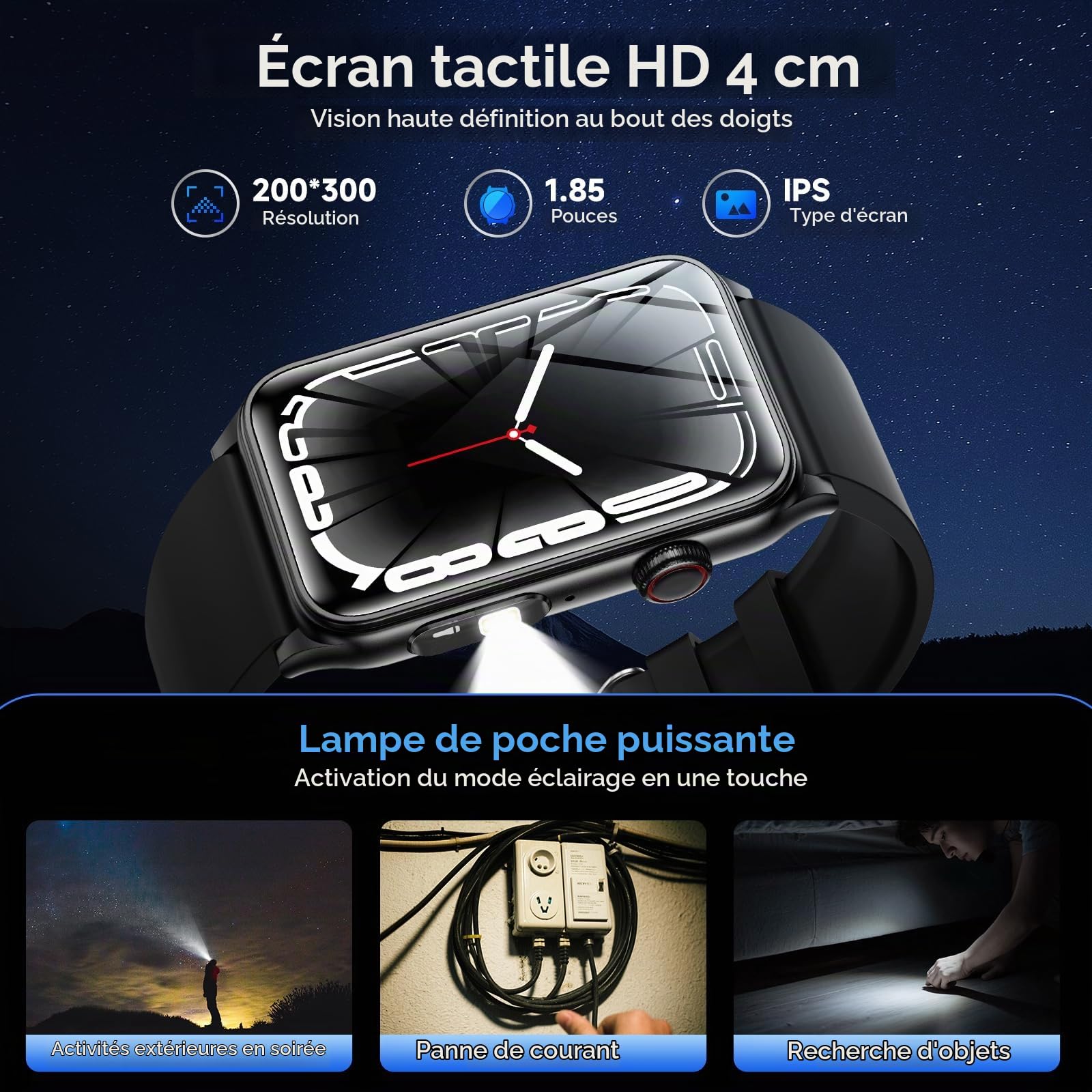Marsyu 2025 Montre Connectée Homme avec Appel Bluetooth,1,57" Montre Intelligent avec Lampe de Poche LED,120+ Modes Sportifs Moniteur de Sommeil Podometre Bracelet Intelligente pour Android iOS
