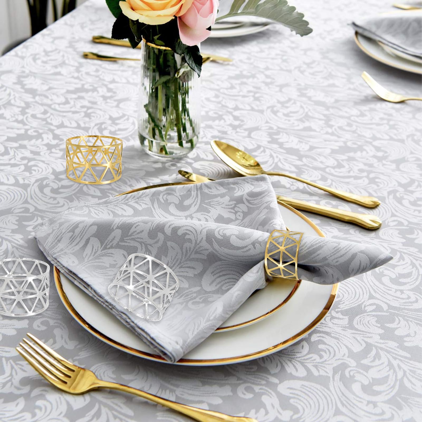 8 Anelli Portatovaglioli In Metallo Dorato - Per Matrimoni, Feste, Decorazione Tavola, Elegante E Lucido - Foto 3