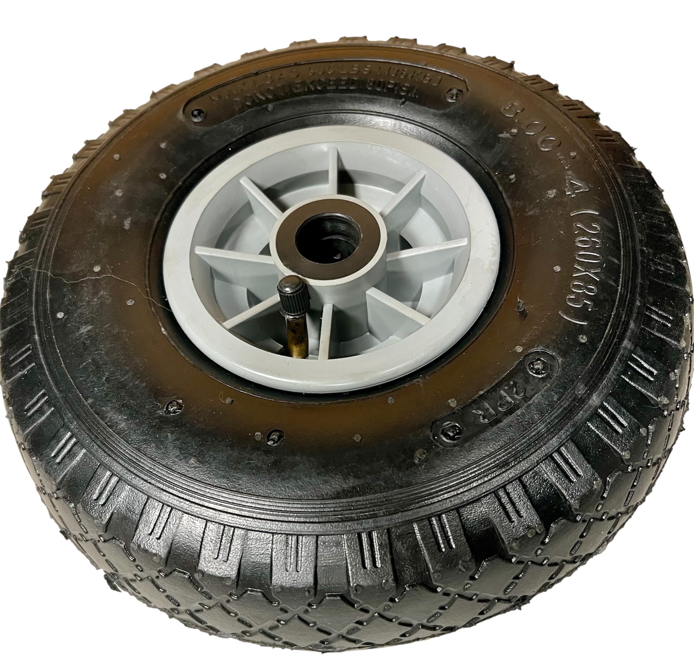 KOVA® 2X Sackkarrenrad LUFTBEREIFT 3.00-4, 260x85mm, Nabe Ø20×75, Reifen mit Schlauch & Rad Sackkarre Bollerwagen Luftreifen Ersatzrad Sackkarren Räder Rollenlager Luftrad Winkelventil Schw/Grau, L