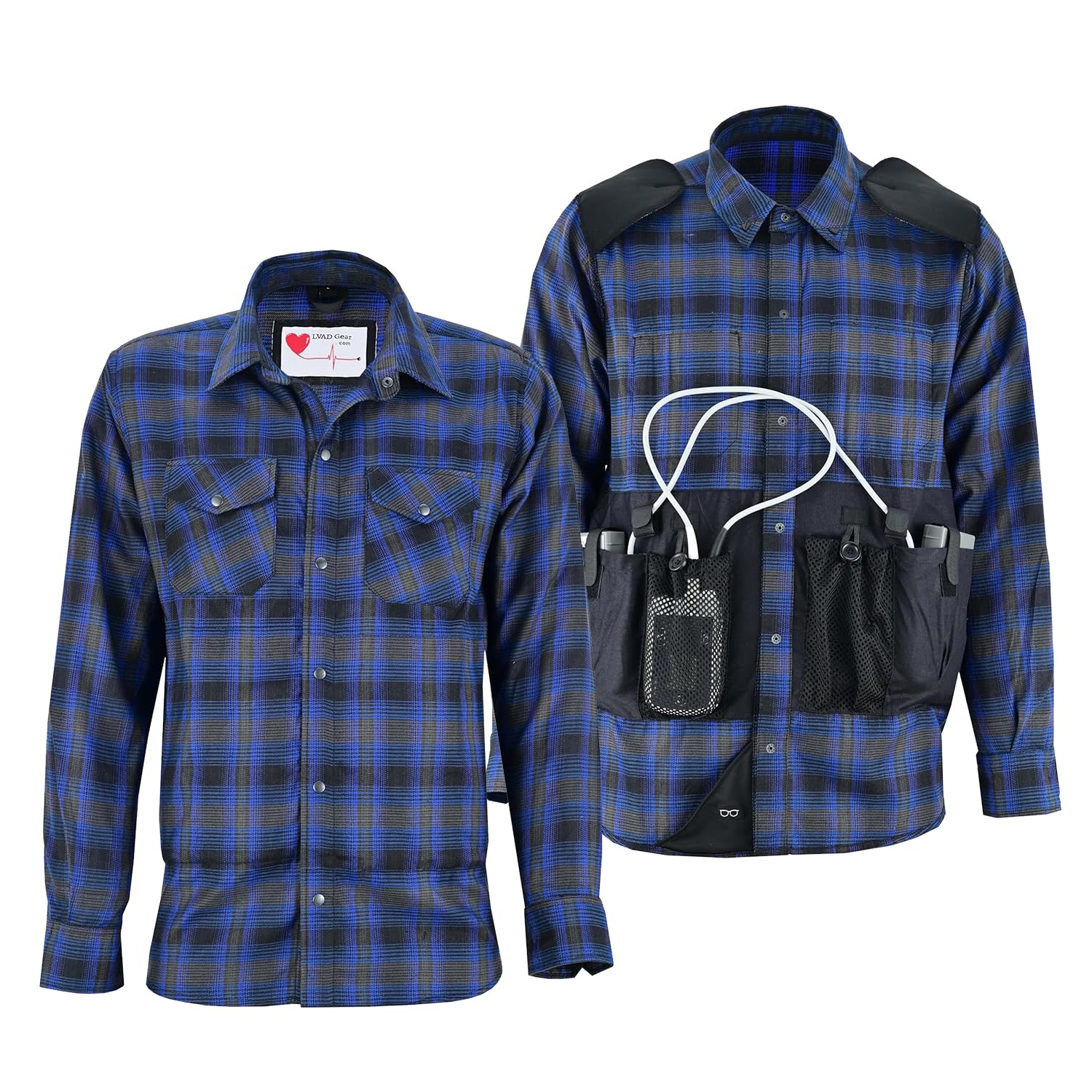 LVAD Men’s Flannel Shirt – HeartMate 3 Gear, Adjustable & Breathable with Battery Controller Pockets – Comfortable & Durable