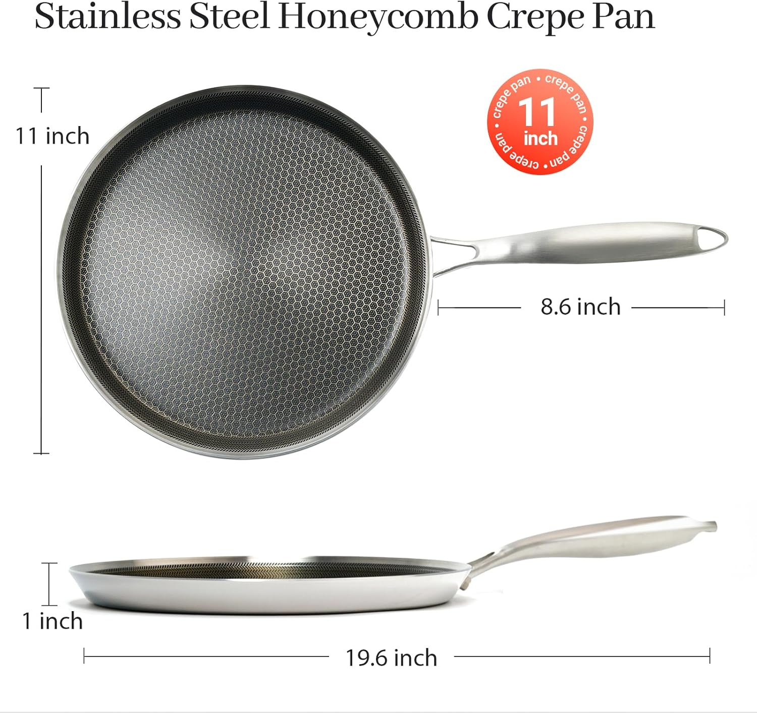 Crepe Pan No stick Stainless Steel, 11 inch Honeycomb Coating Pancake Pan for Dosa Tawa, Tortilla, Burrito, Taco, Nonstick Flat Skillet Tawa Dosa Tortilla Griddle Pan, Induction Compatible, PFOA Free - Image 4