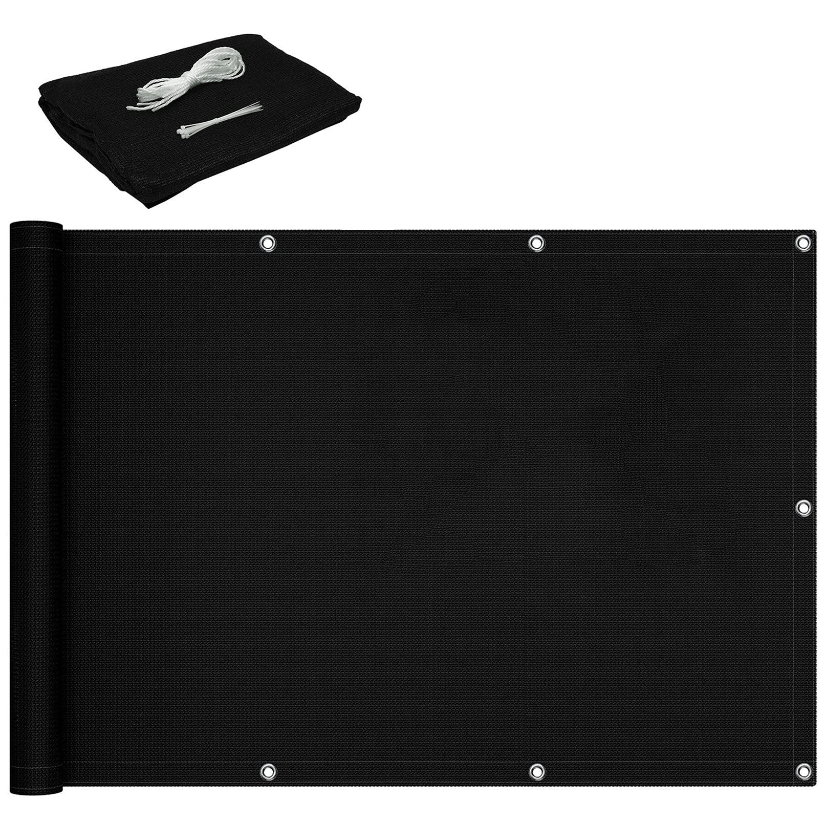 GLDYTVF Outdoor - 1.2x6m Balcony Cover Black Weather-Rest Easy Care Includes Grommets Nylon Cable Ties & Rope for Garden & Patio Use.