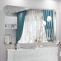 Vista 107 de TETOTE Espejo de marco negro de 16 x 24 pulgadas, espejo de tocador de baño para pared, moderno espejo rectangular de esquina redonda con marco