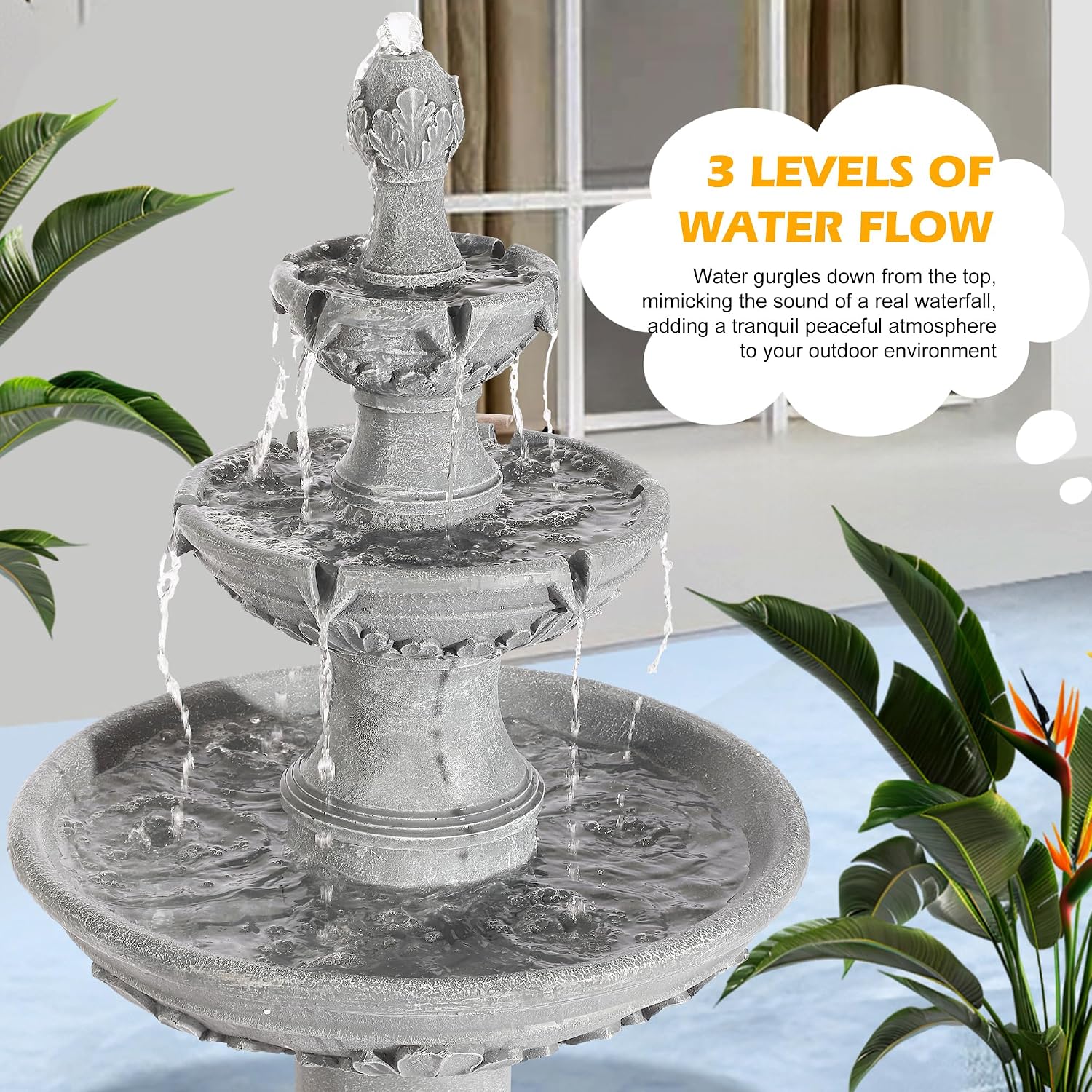 TITIMO 3-Tier Italian Water Fountain Outdoor w/Pump & Pineapple Top, 48.4" H Large Roman Pillar Waterfalls Fountains Indoor, Freestanding Water Feature Fountain for Garden Porch Patio Deck (Grey)