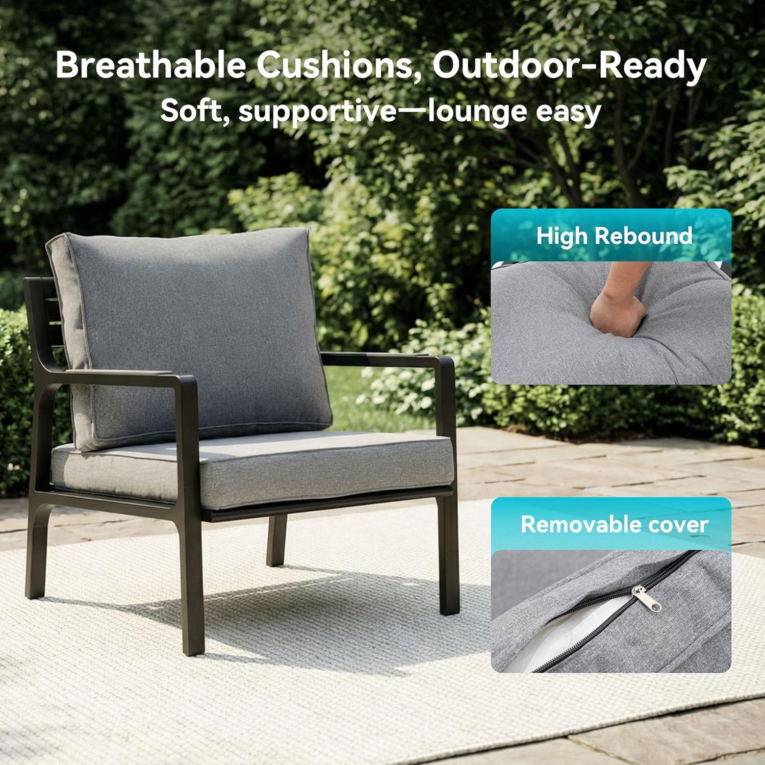 COSIEST 2-Piece Iron-Aluminum Patio Chairs Set, Cushioned Outdoor Armchairs with Waterproof Stain-Resistant Cushions, Rust-Proof Single Seats for Porch, Poolside, Deck, Balcony