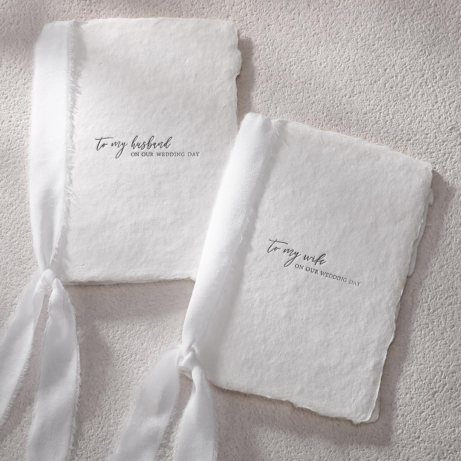 Engrowtic 2 Pcs Wedding Vow Books His and Hers Vow Book with Ribbon, White | Handmade Torn Edge Vow Book with Envelope Wax Seal, Wedding Registry Gift for Bride Groom Newly Engaged Couple Wife Husband