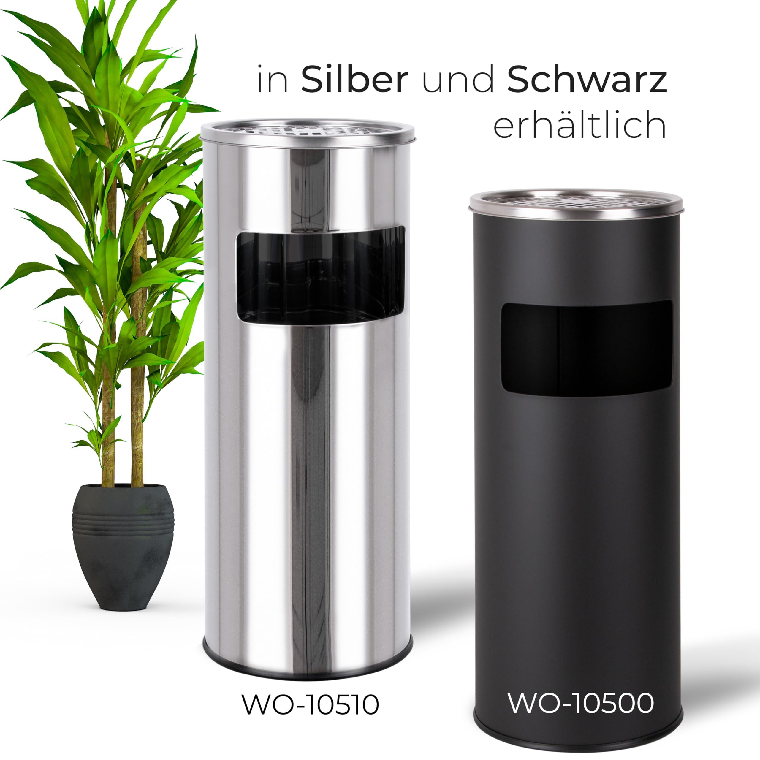 WONEA - 30L Standaschenbecher für draußen Edelstahl Silber Metall 61cm groß Outdoor Aschenbecher mit Mülleimer mit Inneneimer Abfalleimer für draußen, Aschenbecher mit Sand befüllbar