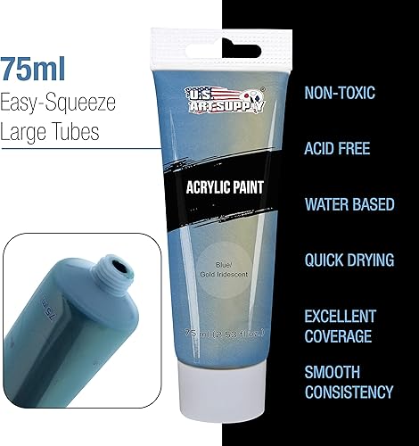 Miniatura 4 de U.S. Art Supply Juego de pintura acrílica iridiscente de 12 colores, tubos grandes de 2.5 onzas líquidas, luminiscentes, camaleón, colores de perlas