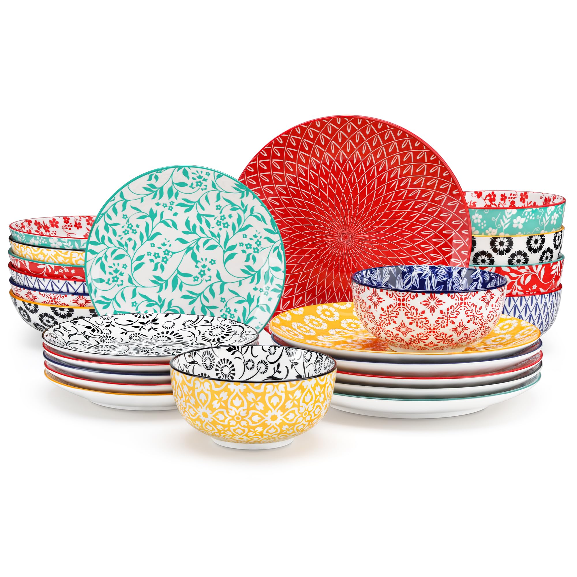 vancasso SELENE Plates and Bowls Set for 6, 24 Pieces Dinnerware Sets, Mircowave and Dishwasher Safe Dishes Set, Porcelain Muted Dinnerware