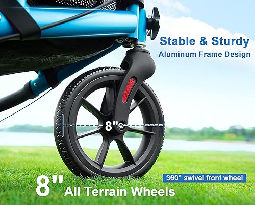 Miniatura 2 de Andador con ruedas de 3 ruedas con asiento para personas mayores delgadas, respaldo acolchado, ligero y plegable, ideal para ancianos, 8 pulgadas de