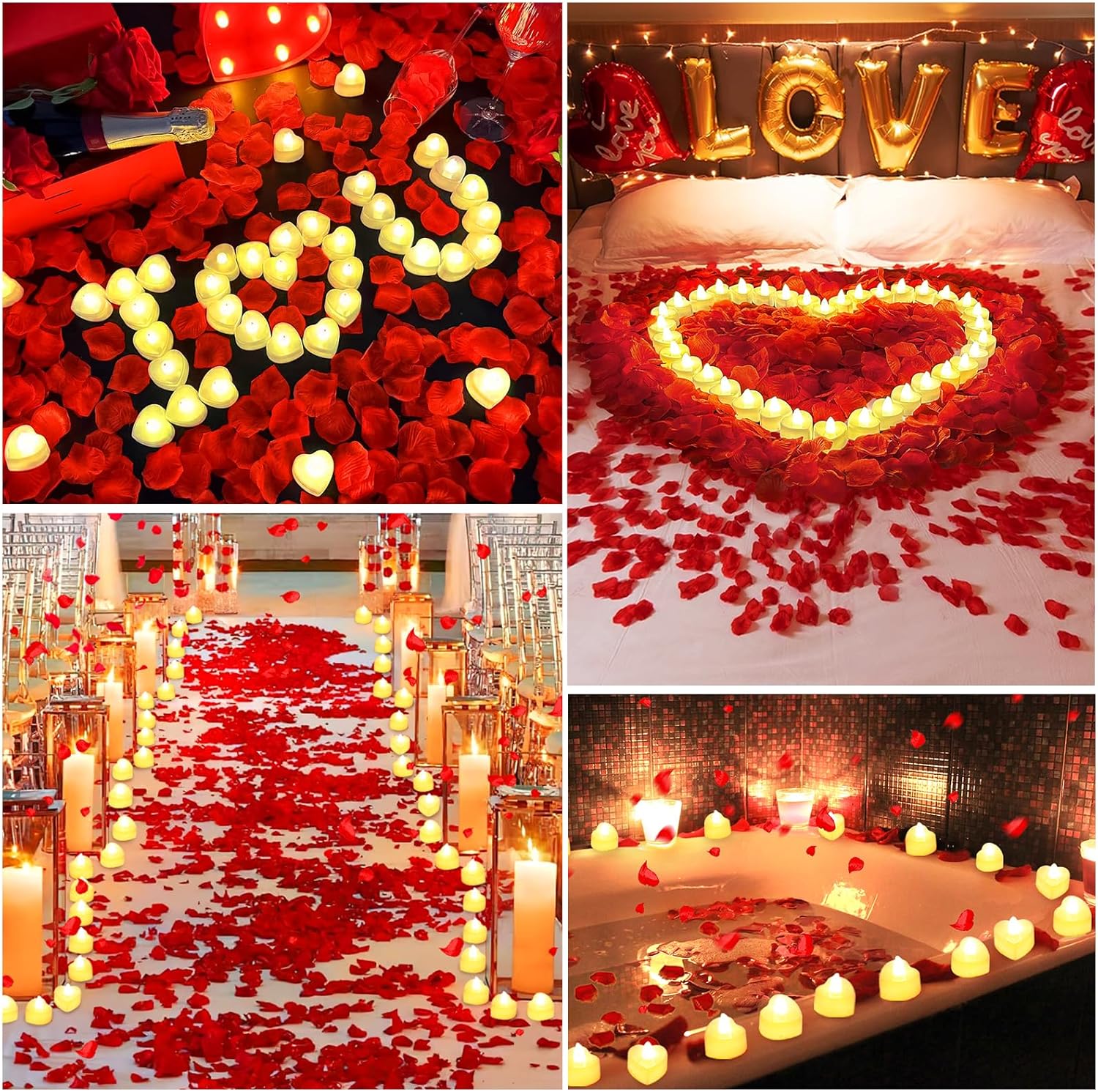 3000Pcs Red Rose Petals with 36Pcs LED Tea Lights Candles, Romantic Gifts for Her, Special Night, Date Night Ideas, Wedding, Anniversary, Proposal