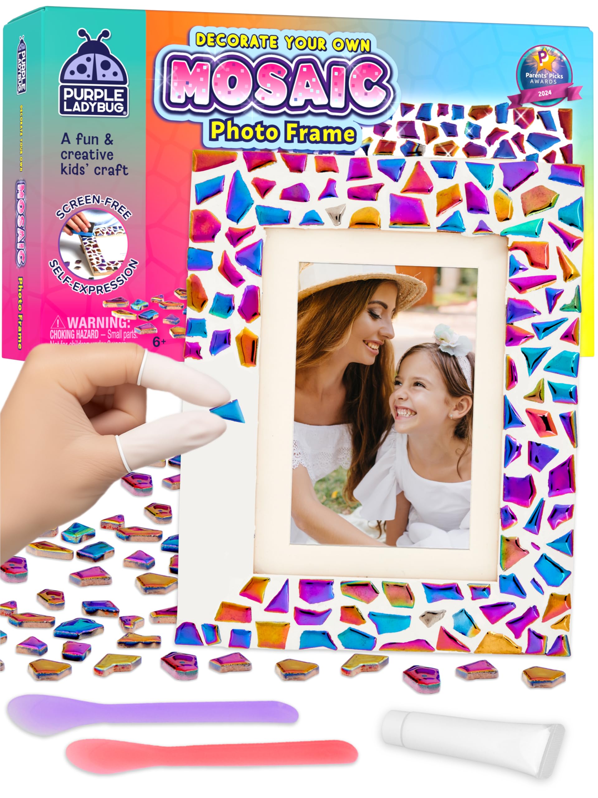 PURPLE LADYBUG Decorate Your Own Picture Frame Craft Kit - Craft for Kids Ages 8-12, Christmas Gift & DIY Mosaic Frame Craft for Girls Ages 6-8, Fun Arts & Crafts for 7-Year-Old Girls