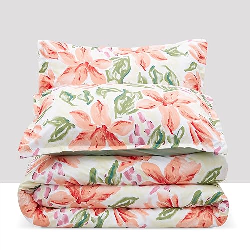 Miniatura 5 de SLEEP ZONE Juego de funda de edredón con estampado floral de 4.23 ozm, ultra suave, cierre de cremallera, lazos en las esquinas, flor de melocotón,