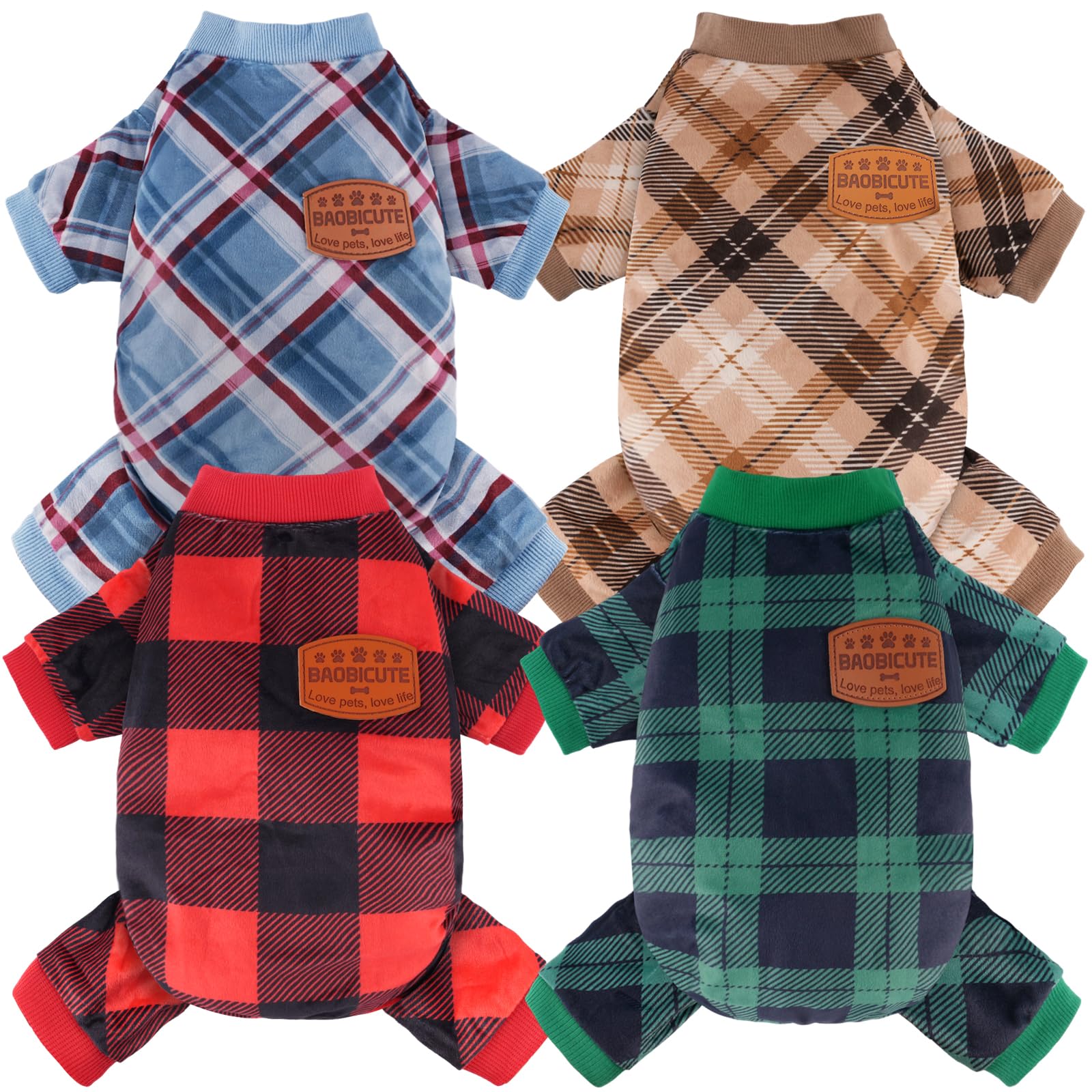 4 Pack Dog Pajamas Plaid M