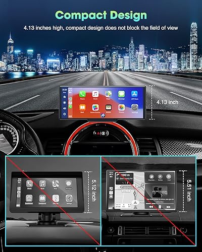 Miniatura 9 de LAMTTO Apple Carplay estéreo inalámbrico para automóvil con cámara inversa de 1080P, pantalla táctil portátil de 9.26 pulgadas para automóvil,