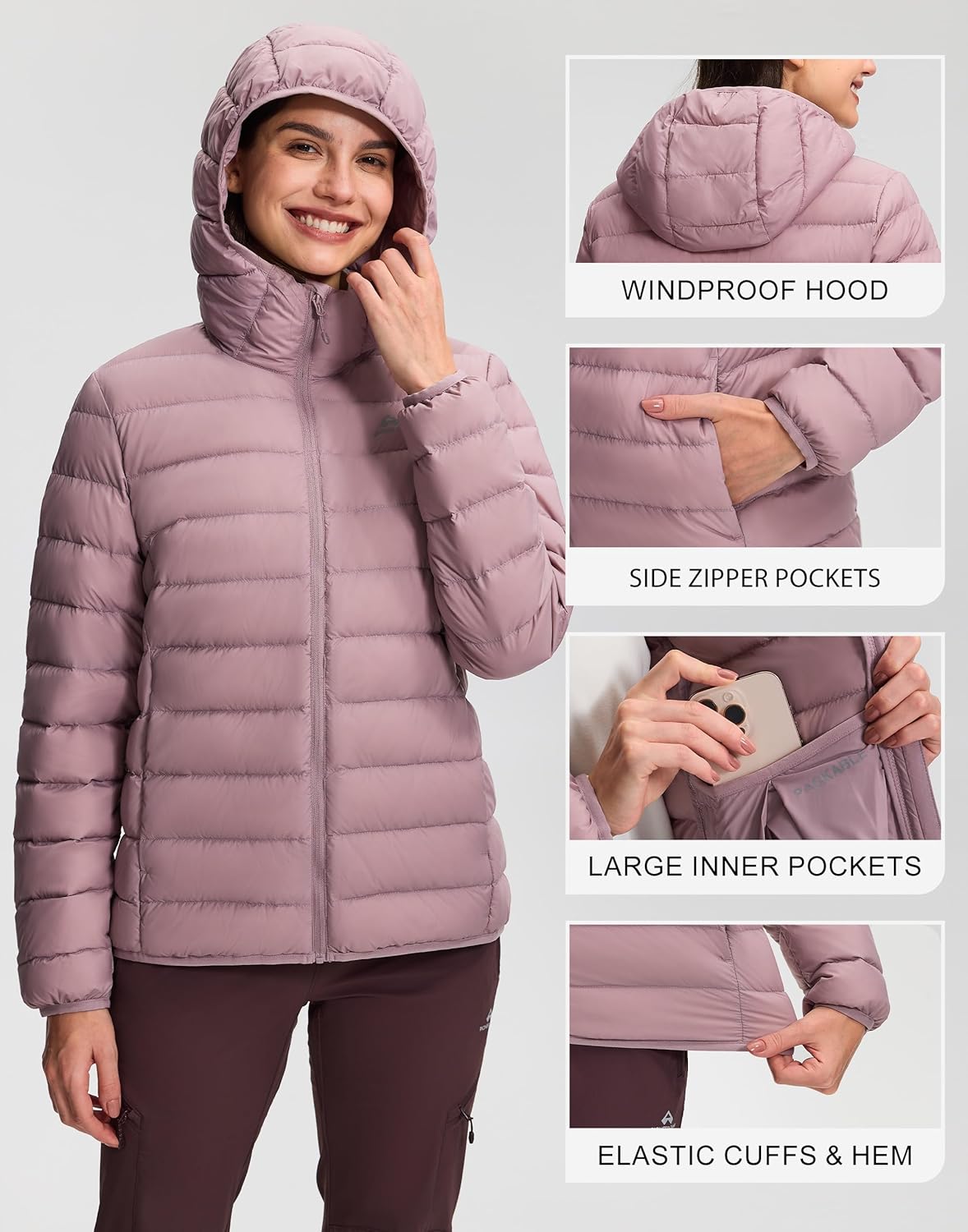 Pioneer Camp Women's Packable Down Puffer Jacket Ultralight Water Resistant Puffy Winter Coats with Hood Warm for Travel - Image 6
