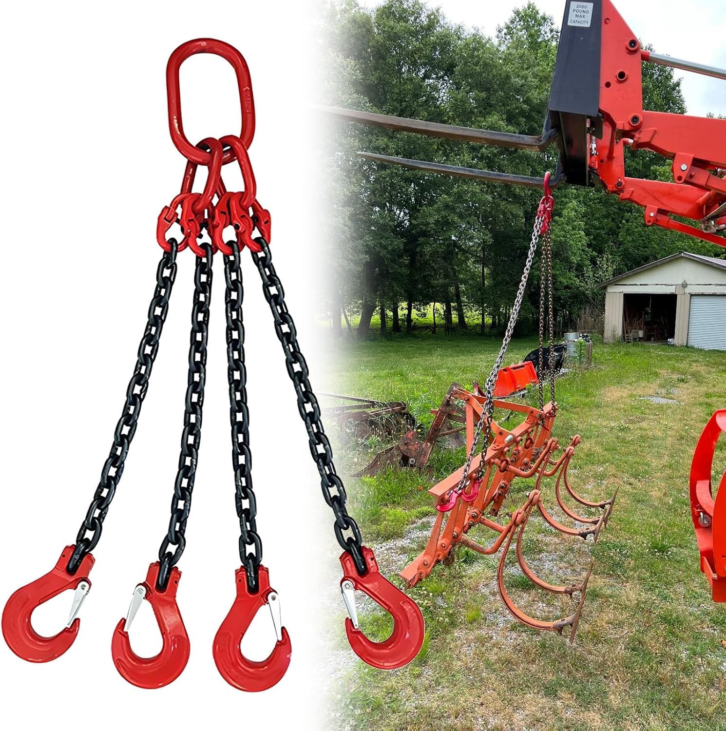 Eslingas de Cadena de elevación Eslinga de Cadena de 4 Patas for Manejar Cargas Grandes, eslingas de Cadena industriales for Remolque y manipulación de Carga Eslinga(2m/6.6ft)