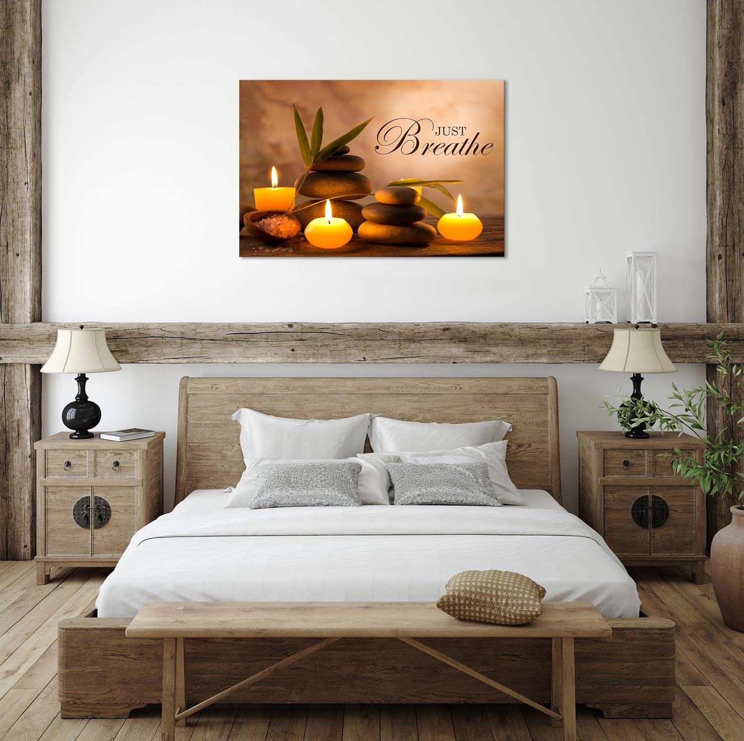 YIOZHAOFH Zen Wall Decor Just Breathe Motivational Bathroom Wall Art Yoga Room Poster for Women Spa Picture Painting Spiritual Artwork Framed for Living Room Ready to Hang (12L x 16W) - Image 3