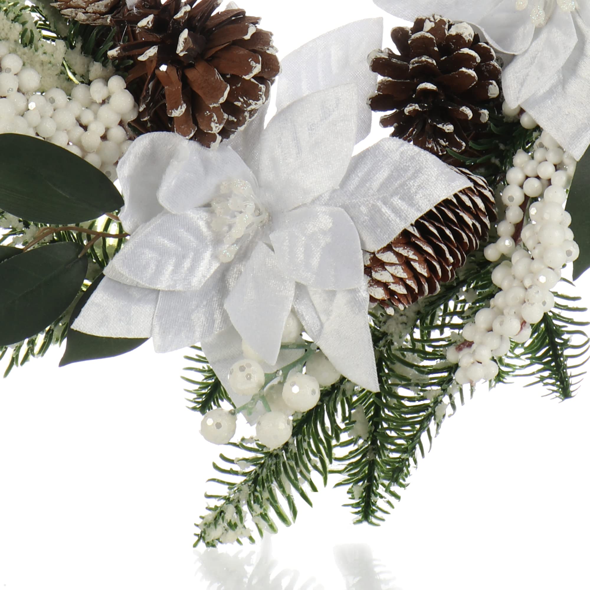 COM-FOUR® Ghirlanda per porta di Natale - Ghirlanda dell'Avvento con fiori grandi e glitter - Ghirlanda decorativa autunnale - Decorazione natalizia - Ghirlanda da tavola - Ghirlanda natalizia