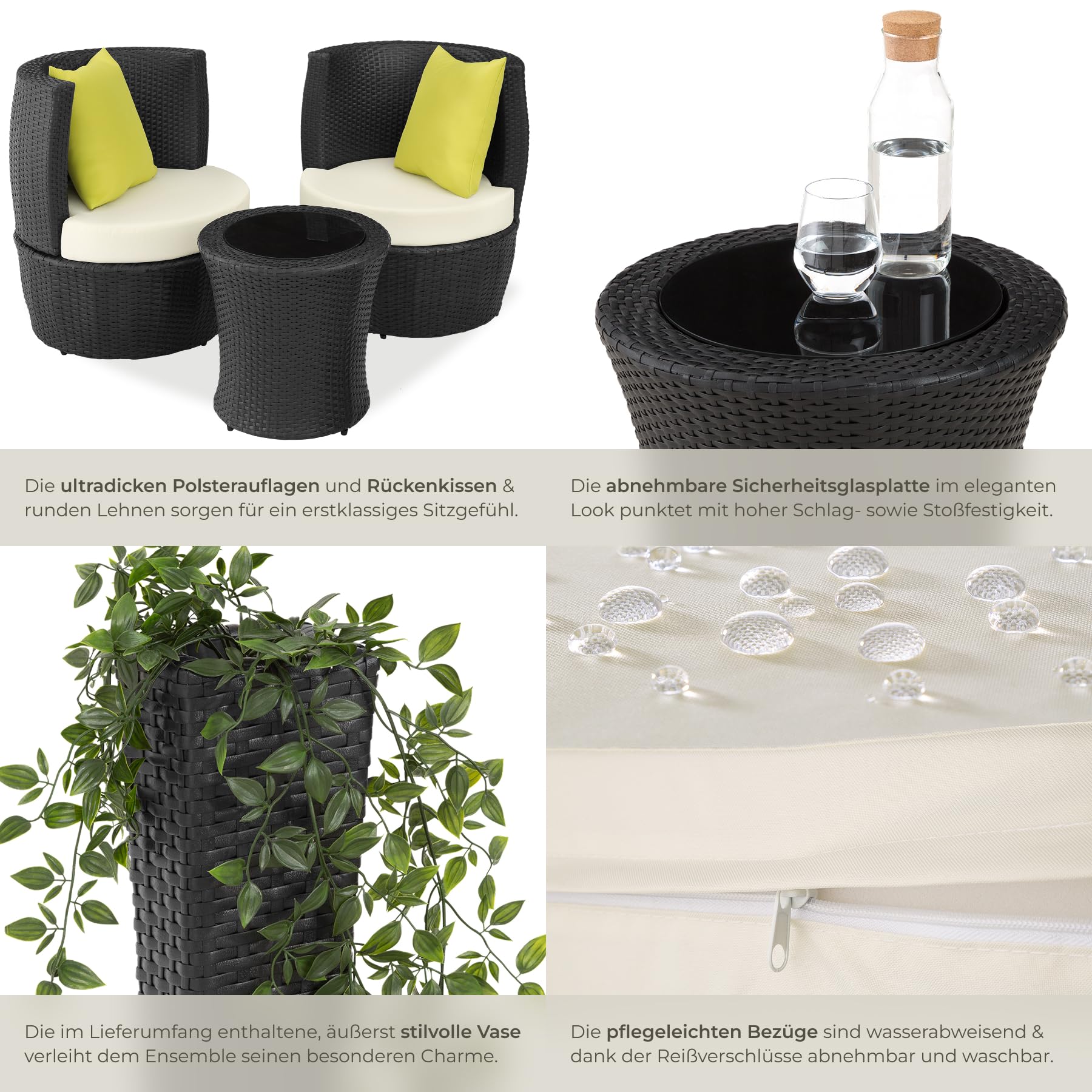 tectake® Rattan Set 2 Personen, Balkonmöbel, Aluminium Gartenmöbel Set, Outdoor Sitzgruppe mit 2X... Ansicht 5