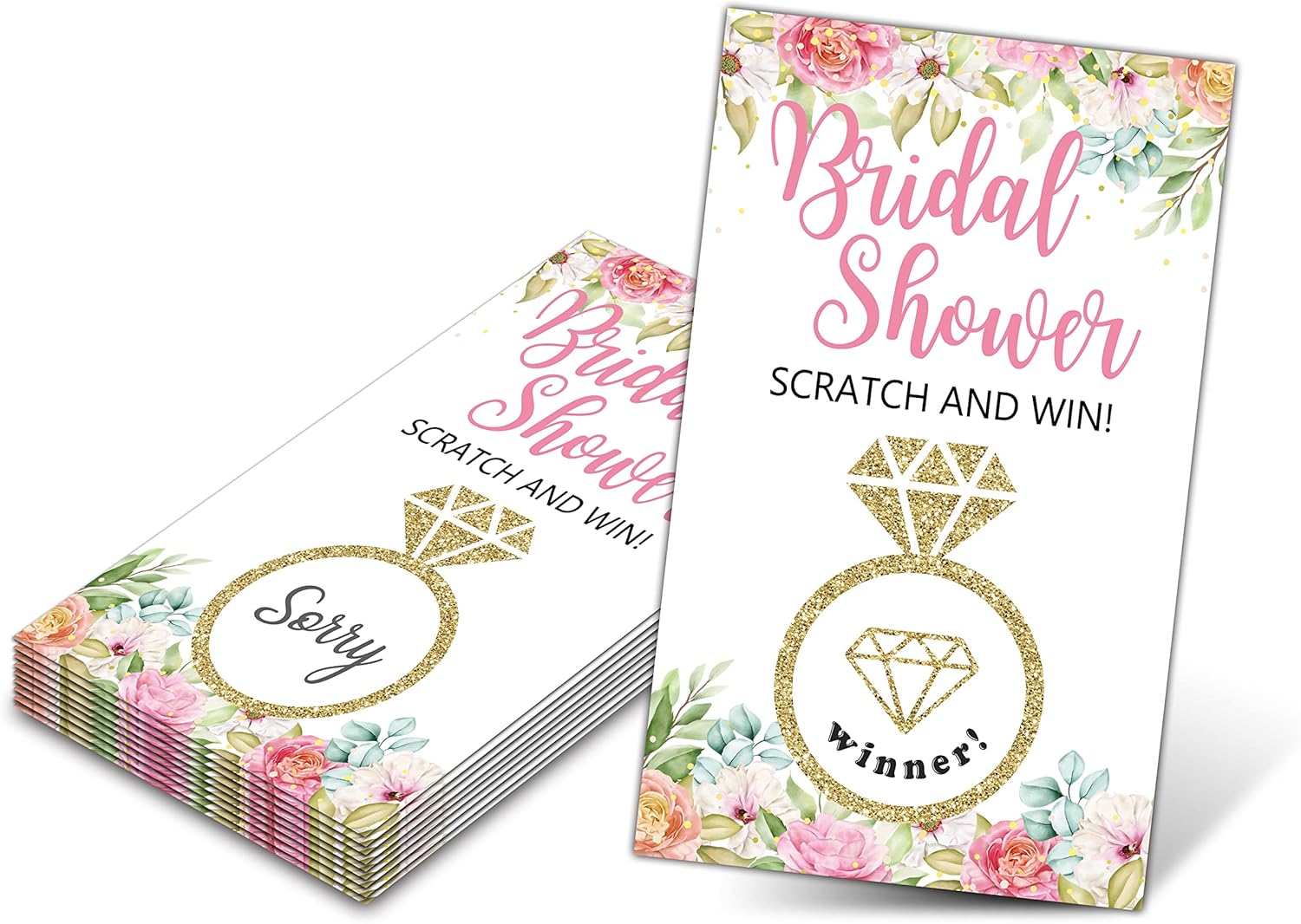 Bridal Shower Scratch Off Game Cards - Glitter Diamond Ring - Black & Gold Wedding Shower Ideas - Bride Shower Party Activities & Supplies - Bachelorette/ Engagement Party Decorations - 50 Pack(11)