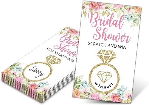 Bridal Shower Scratch Off Game Cards - Glitter Diamond Ring - Blush Pink Floral Wedding Shower Ideas - Bride Shower Party Activities & Supplies - Bachelorette Party Decoration - 50 Pack12