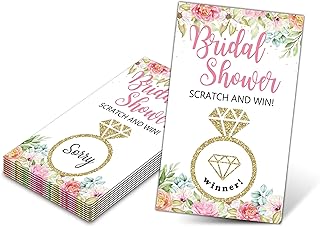 Bridal Shower Scratch Off Game Cards - Glitter Diamond Ring - Blush Pink Floral Wedding Shower Ideas - Bride Shower Party Activities & Supplies - Bachelorette Party Decoration - 50 Pack(12)