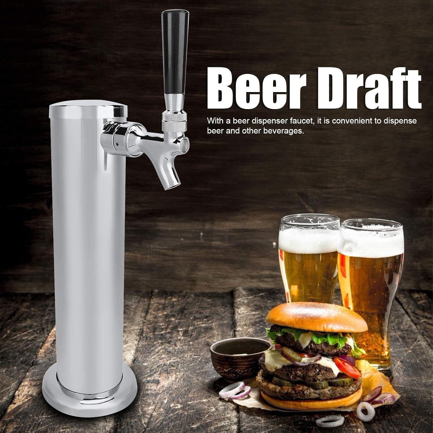 Single Faucet Stainless Steel Beer Tower Draft Dispenser Kit for Home Brewing Kegerator Commercial Use Includes Hose and Accessories
