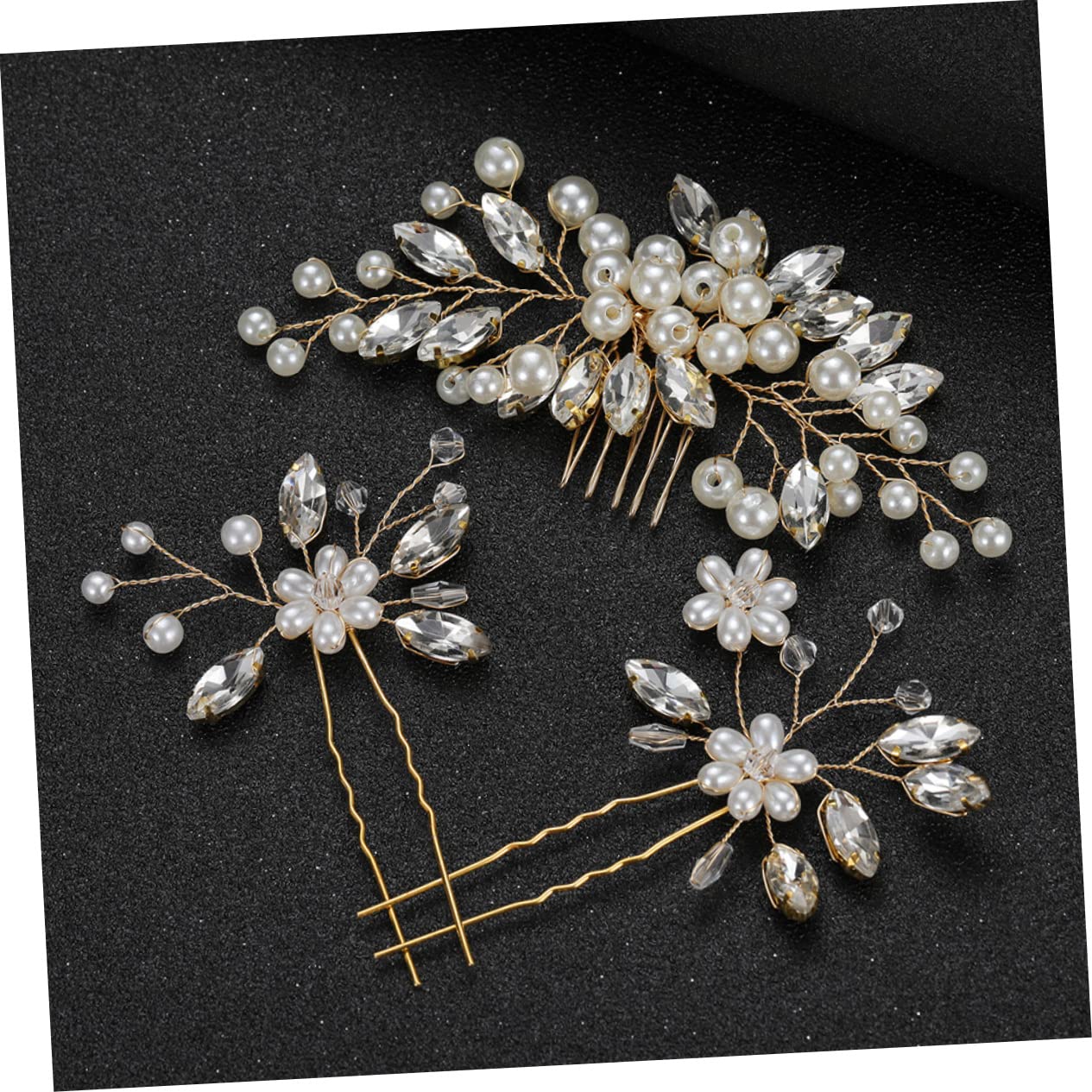 Beavorty 5ensembles Coiffures De Mariage Perles Accessoires Élégants Pour Fête Et Cérémonie Peigne Et Épingles à Cheveux Dorés Pour Mariée