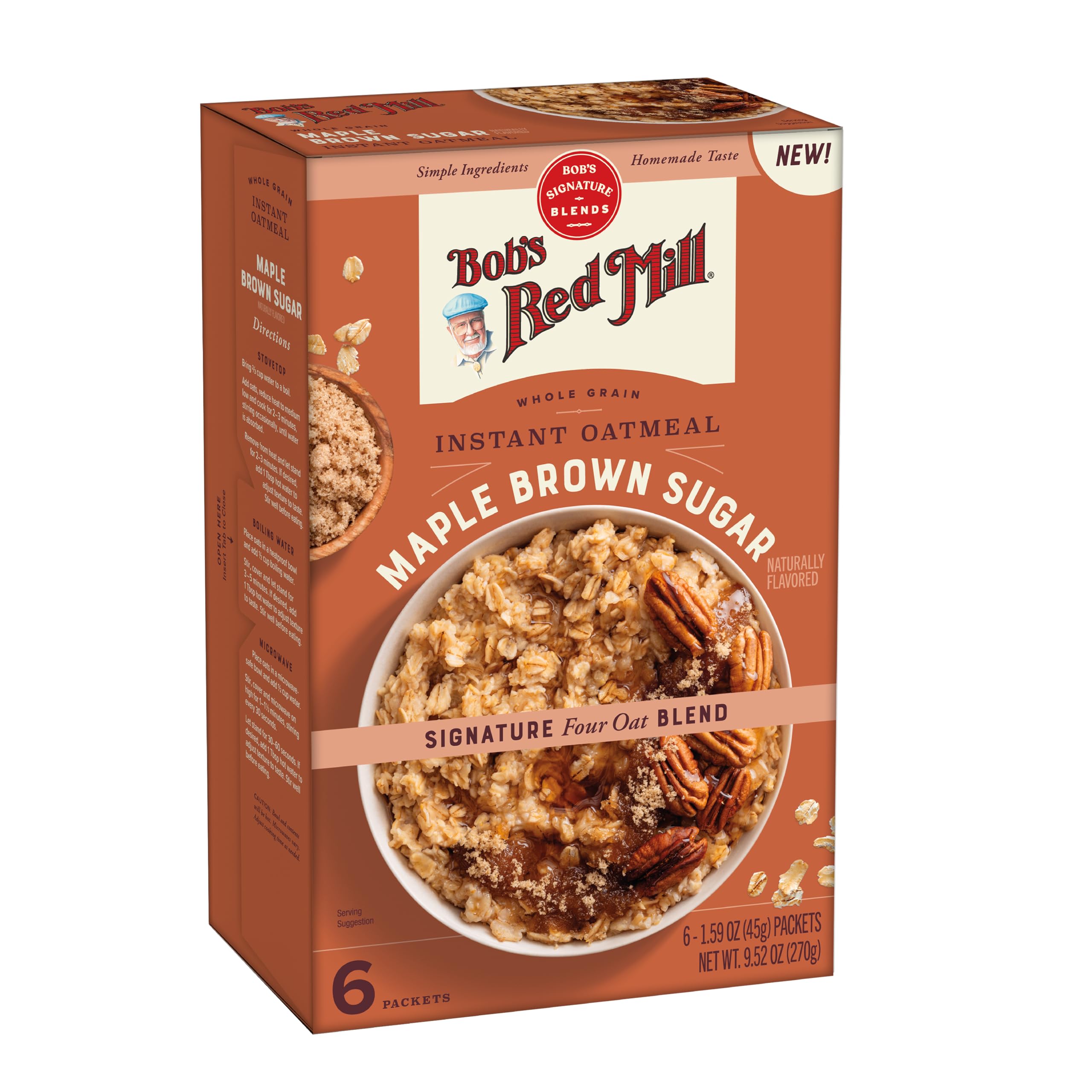 Bob's Red Mill Instant Oatmeal, Maple Brown Sugar, 6 Packets Total, Non-GMO, Gluten Free, Whole Grain