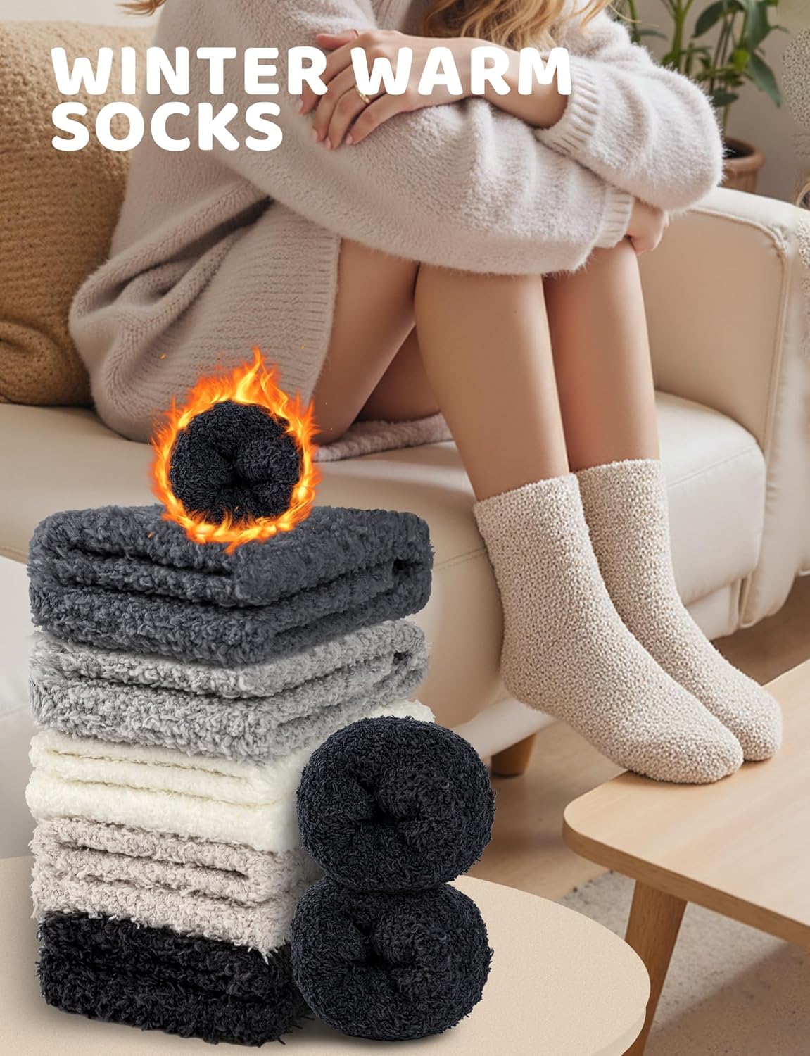 5 Pairs Fuzzy Slipper Socks Cloud Cozy Soft Fluffy Socks for Women - Winter Warm Comfy Barefoot Gift Socks - Image 5