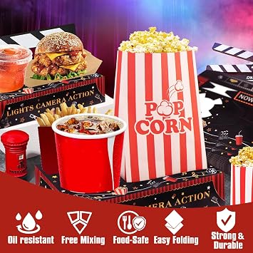 ENASGLOO 36 Pcs Movie Night Snack Trays with Popcorn Bags, Disposable Paper Snack Holder Movie Night Boxes for Cinema Movie Party Kids Birthday Party